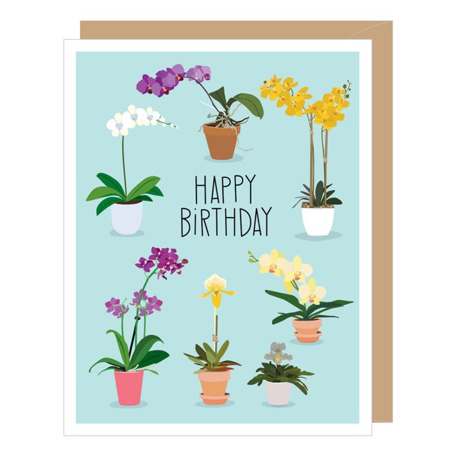 Potted Orchids Birthday Card