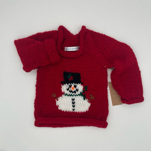 12 M Red Acrylic Sweater with Snowman