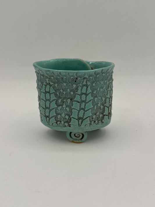 Tiny Wrapped Pot With Inlaid Lace Pattern And Feet