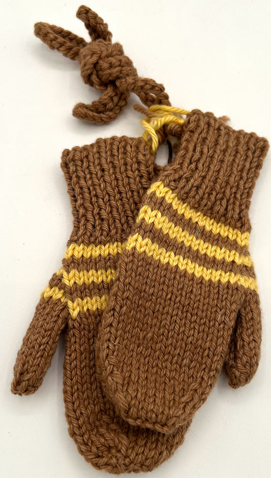 4-5 Y Brown & Yellow Acrylic Mittens