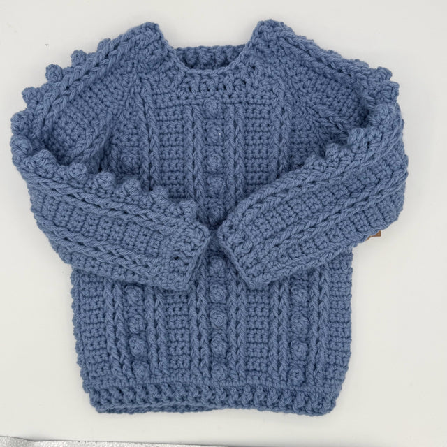 2 Y Cornflower Acrylic Crochet Pullover with Bobbles