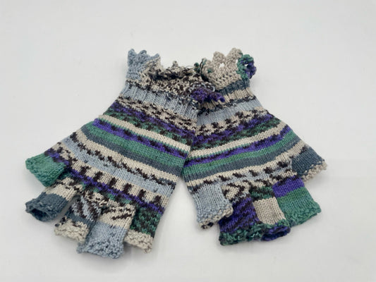 Blue Multi S/M Cotton, Nylon, and Acrylic Blend Fingerless Gloves