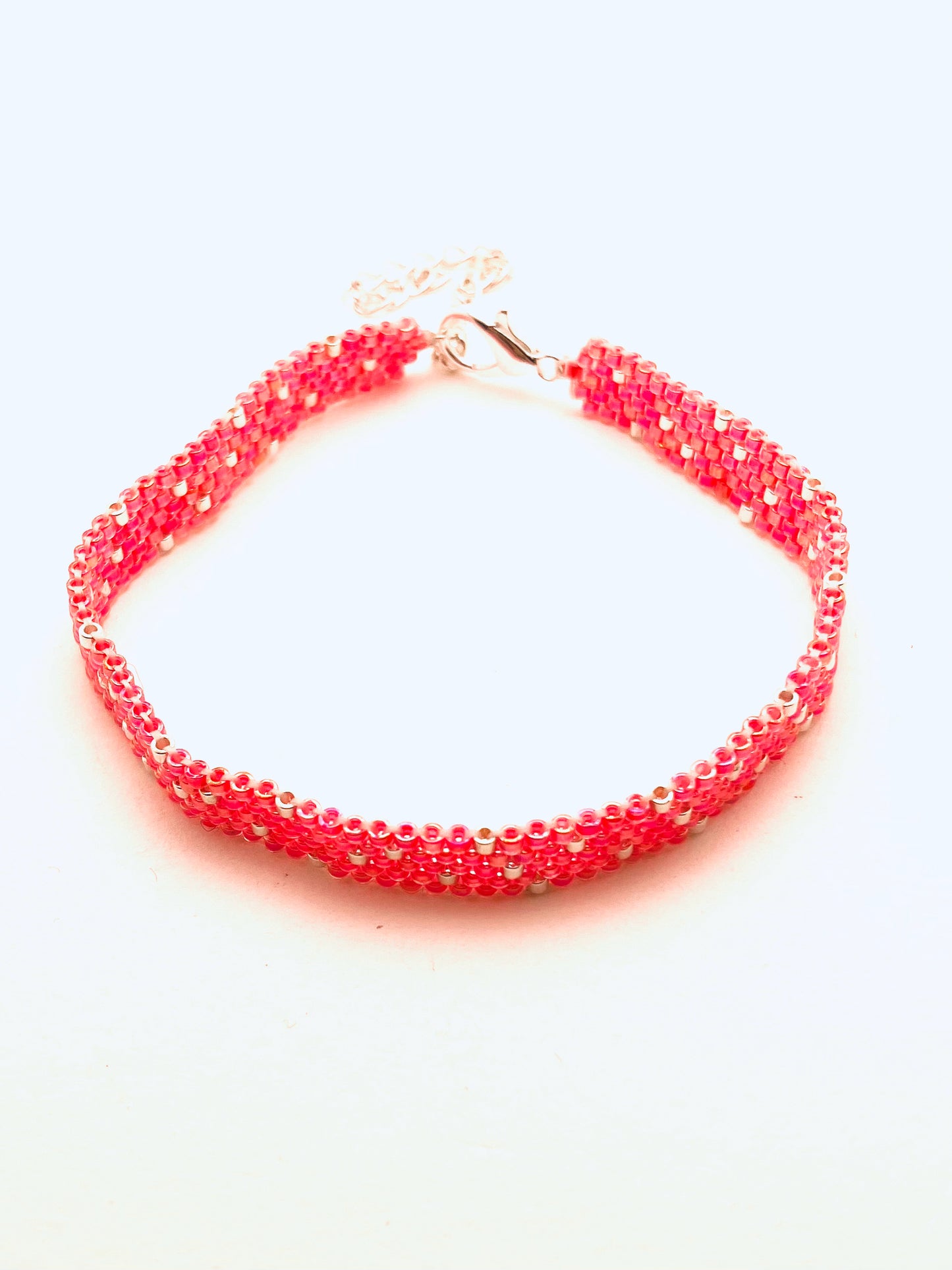 Beaded Raindrop Bracelet, Pink, Green and Fuschia