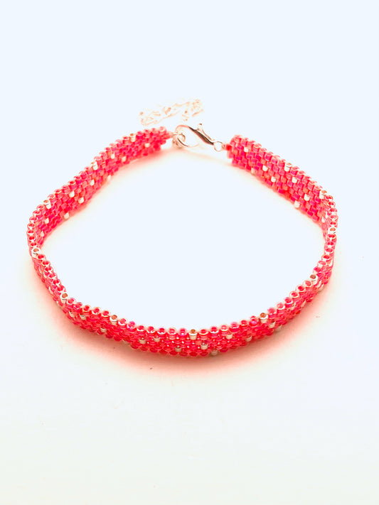 Beaded Raindrop Bracelet, Pink, Green and Fuschia