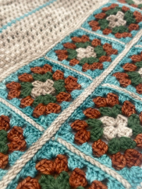 Oat, Blue, Russet and Forest Merino Blend Crochet Granny Square Cowl