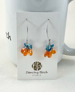Orange Agate, Teal Apatite, & Blue Apatite & Sterling Silver Earrings