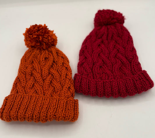 6-12 M Acrylic Cable Knit Hat with Pom Pom