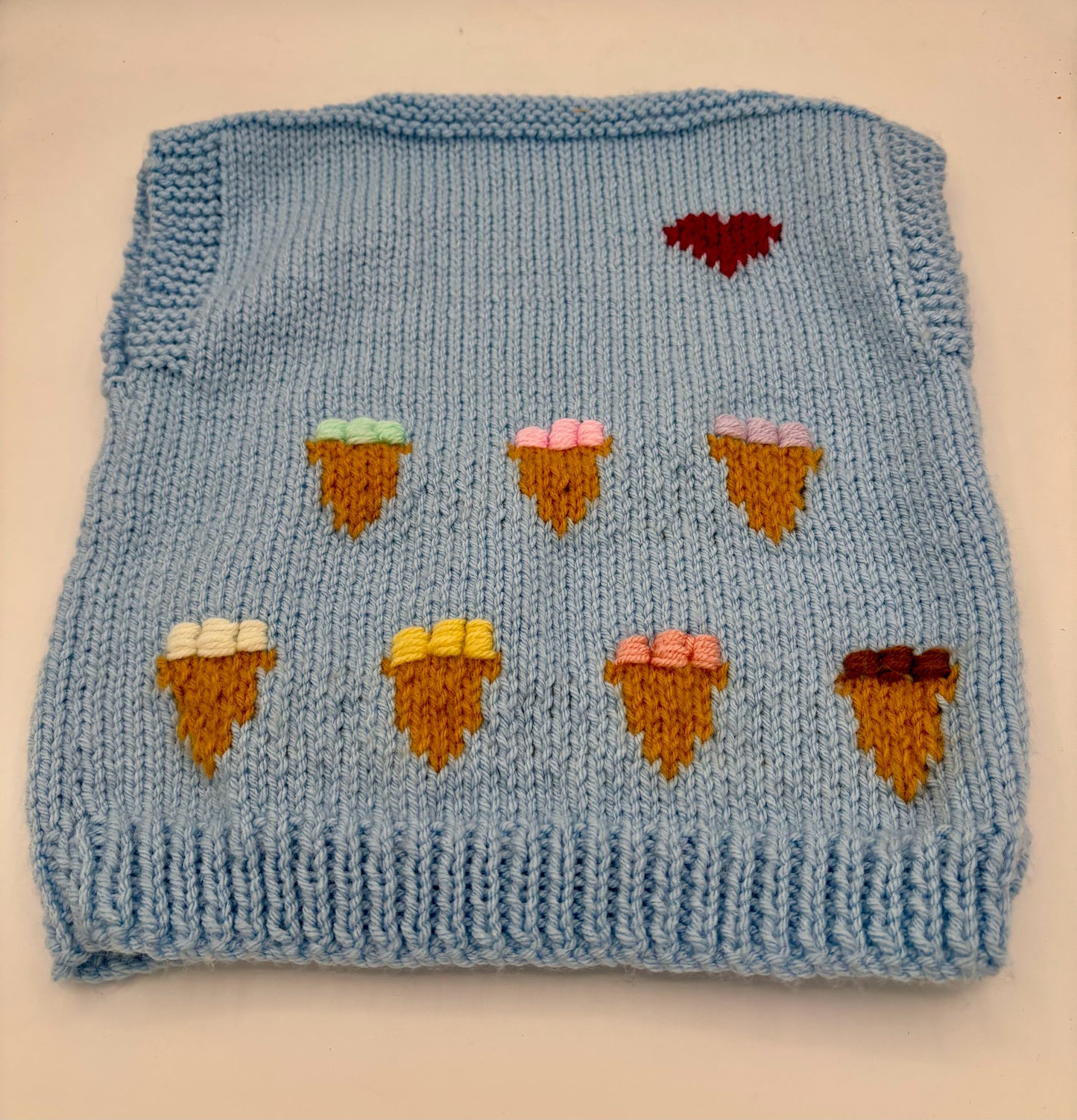 6 Y Blue Acrylic Knit Vest with Ice Cream Cones