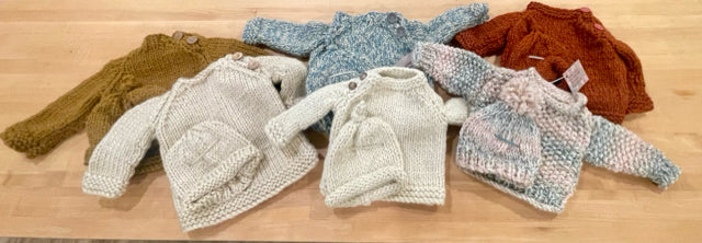 12-18 M Ochre Acrylic and Wool Blend Chunky Knit Pullover with Hat