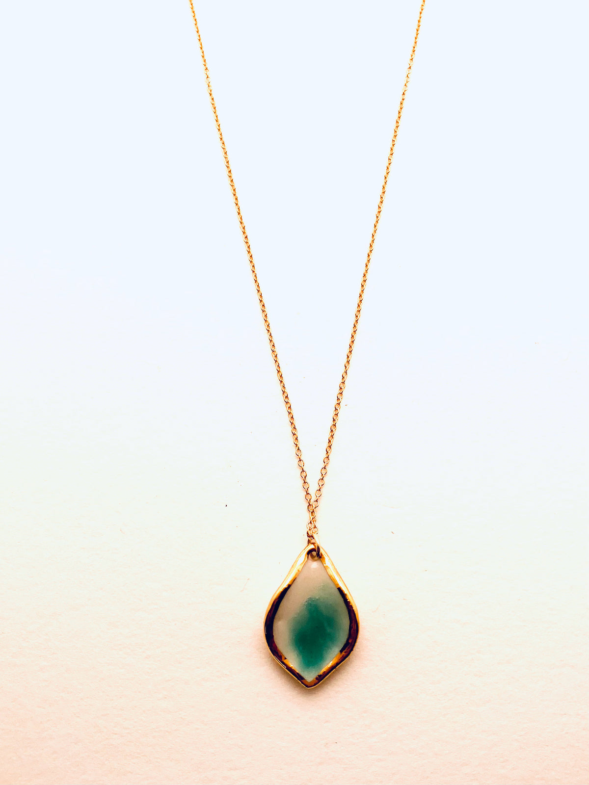 Coral Reed Marquise Necklace, Turquoise Glaze