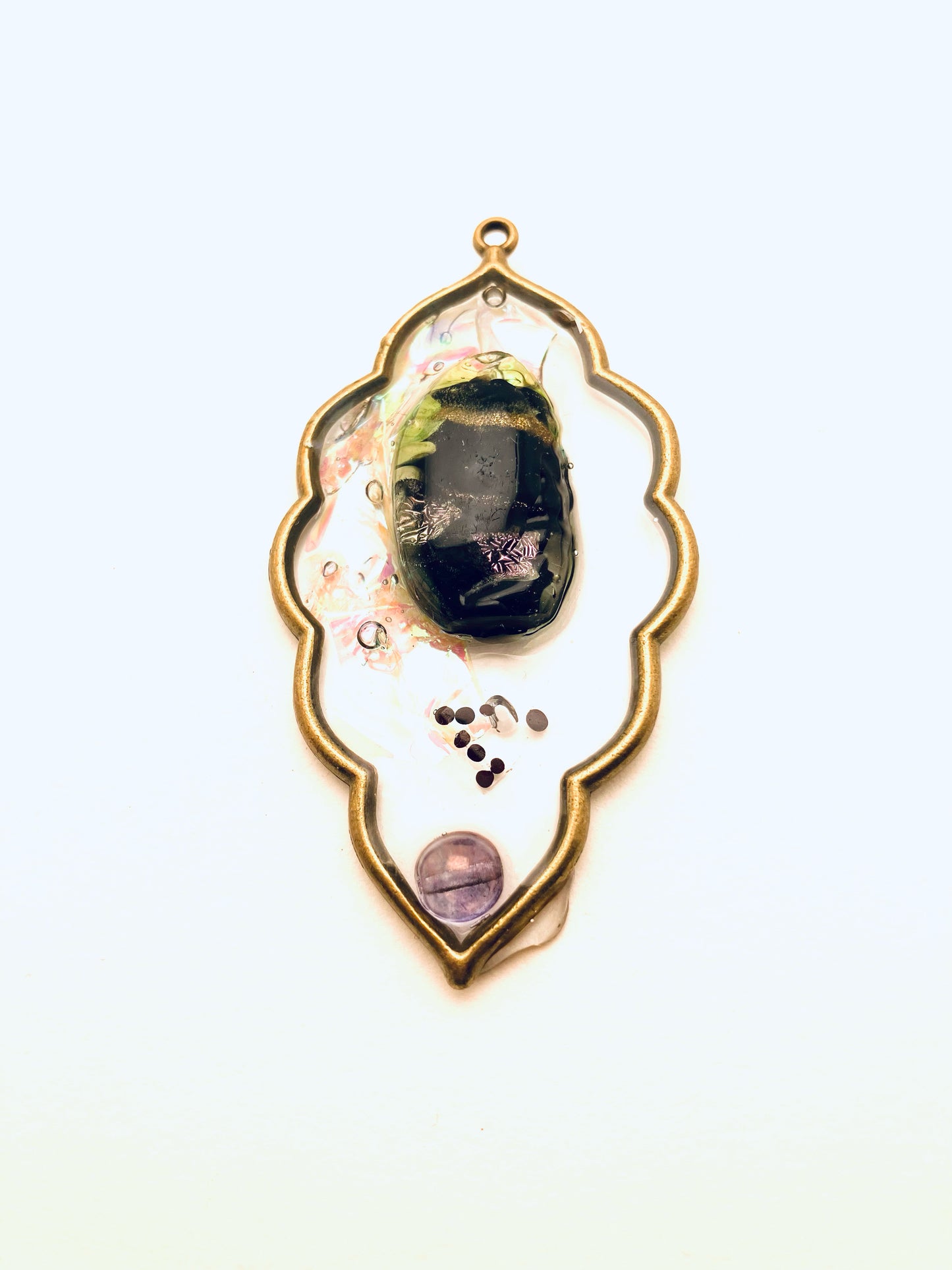 Scalloped Shaped Resin Pendant, with Green Inlay