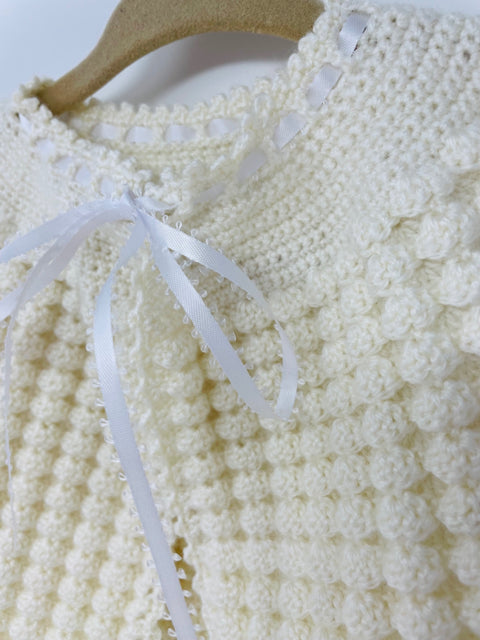 0-3 M Antique White Acrylic Knit Cardigan and Bonnet Set