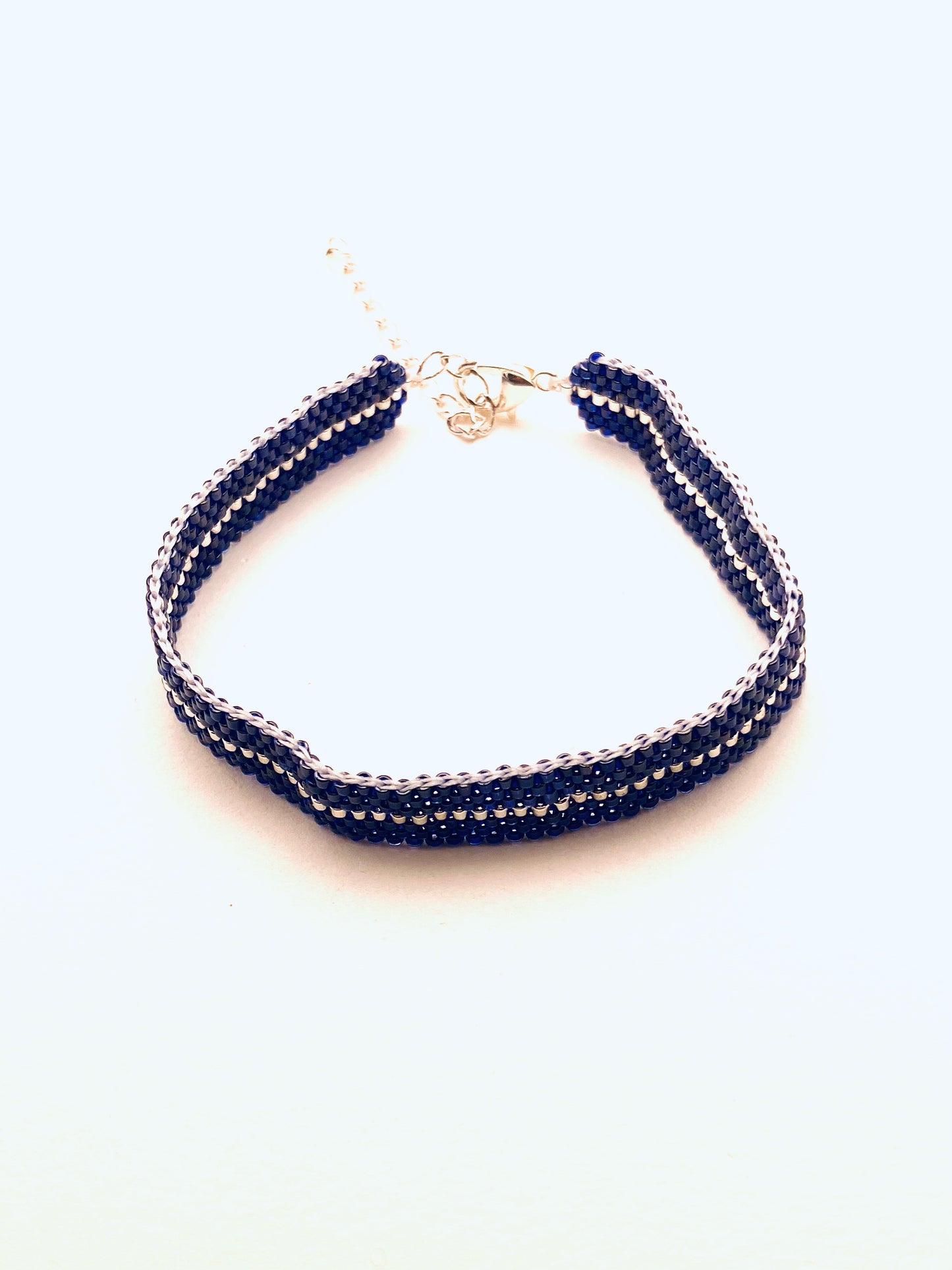 Beaded Stripe Bracelet, Dark Blue and Silver
