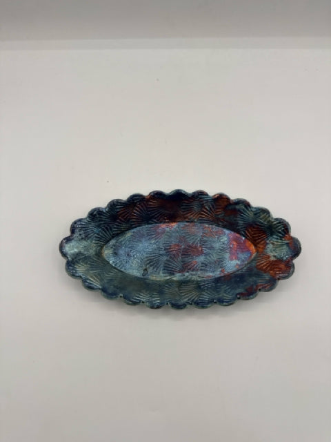 Small Raku Scalloped Edge Oval Dish