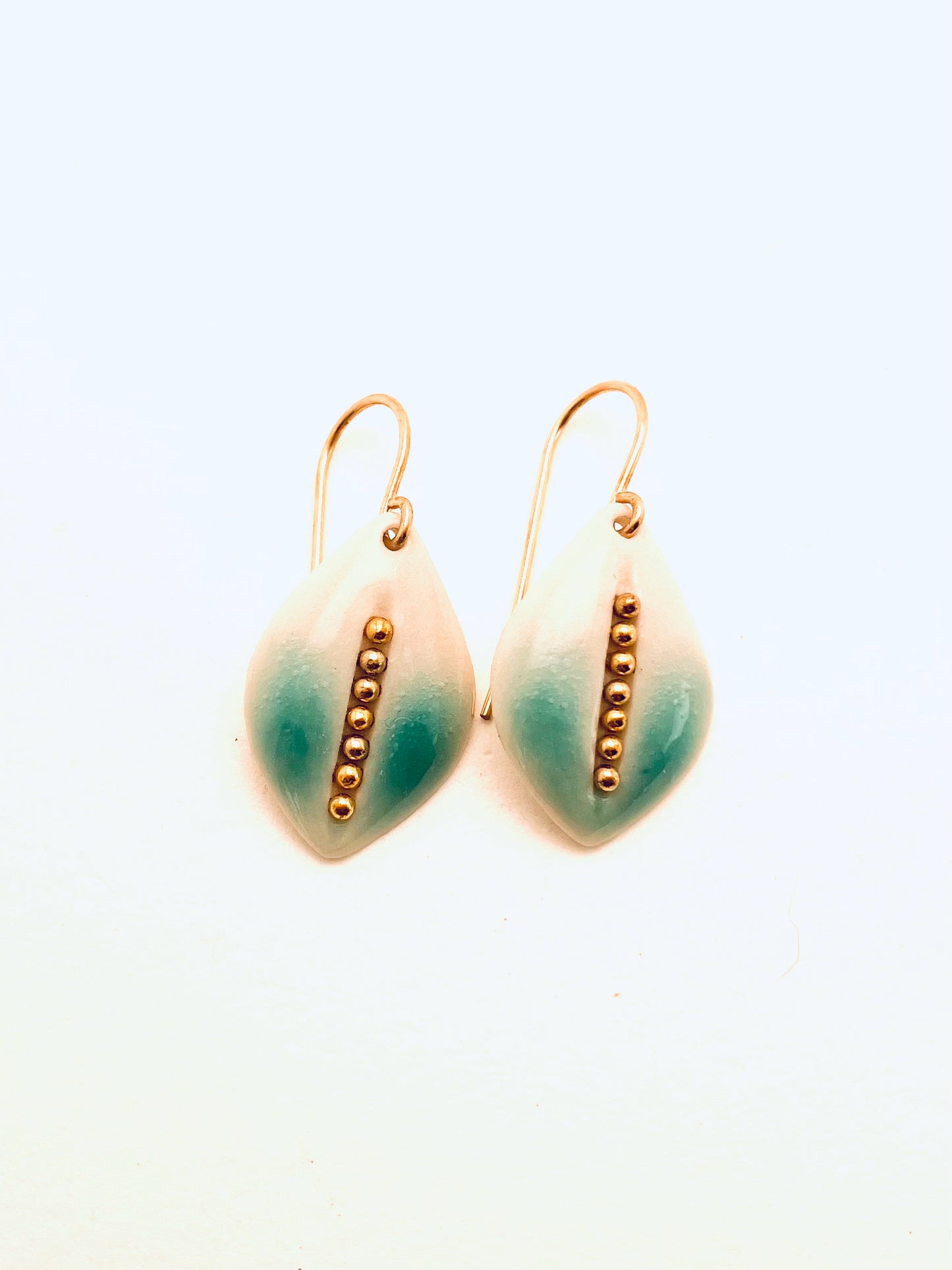 Beaded Leaf Earrings, Turquoise Glaze