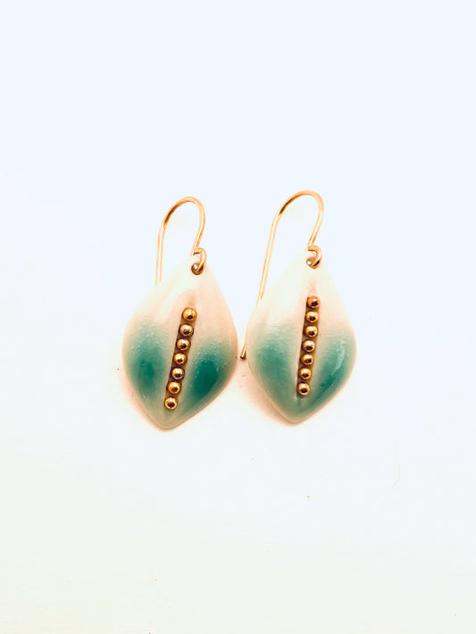 Beaded Leaf Earrings, Turquoise Glaze
