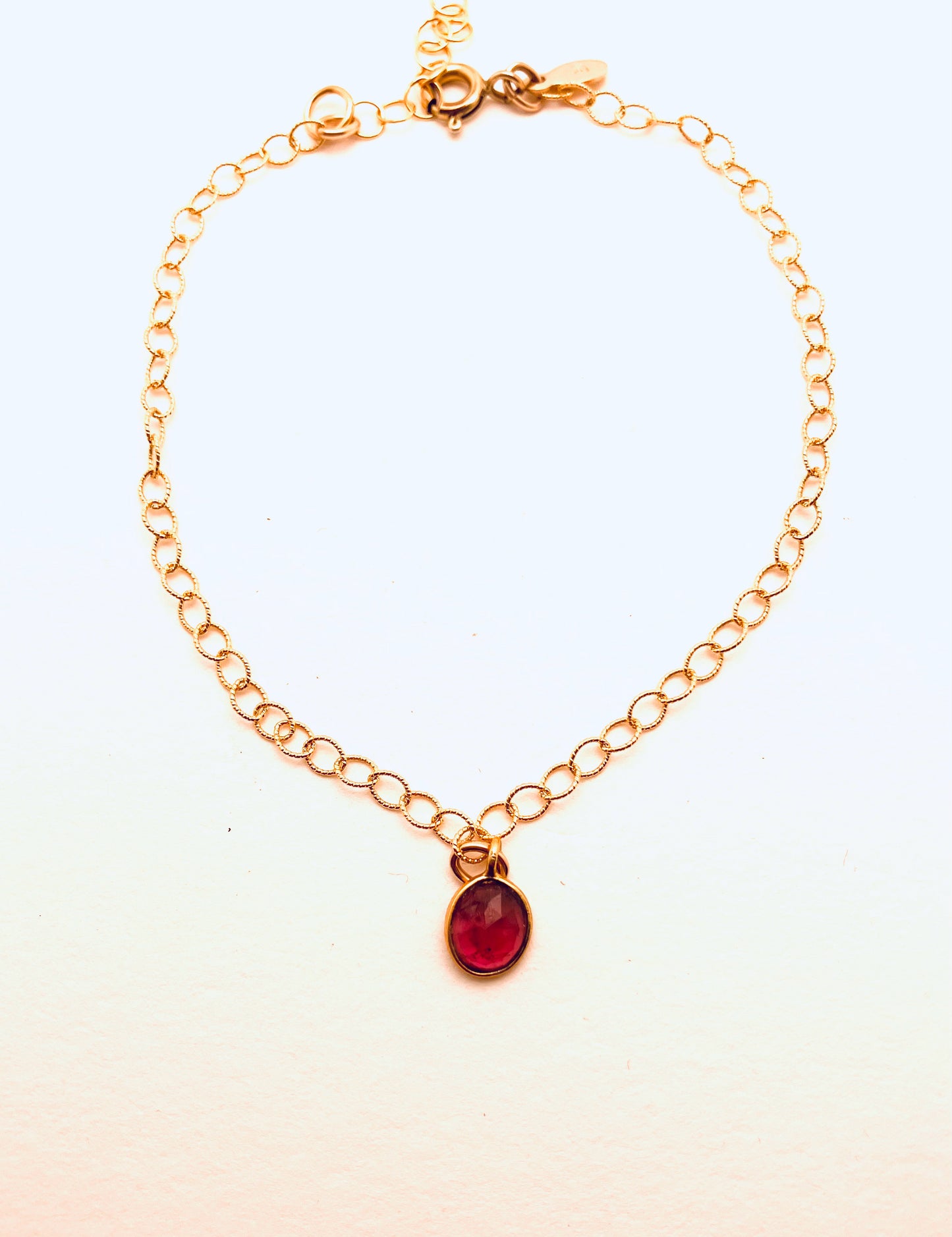 Matt Twisted Gold Fill Chain with Pink Tourmaline Bezel Charm