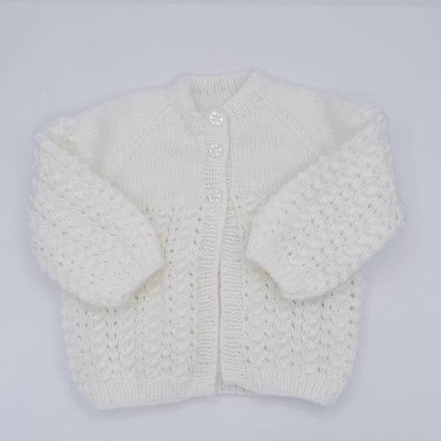 6-12 M White Acrylic Knit 3 Button Cardigan