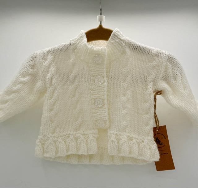 0-3 M White Acrylic Knit Cable Cardigan