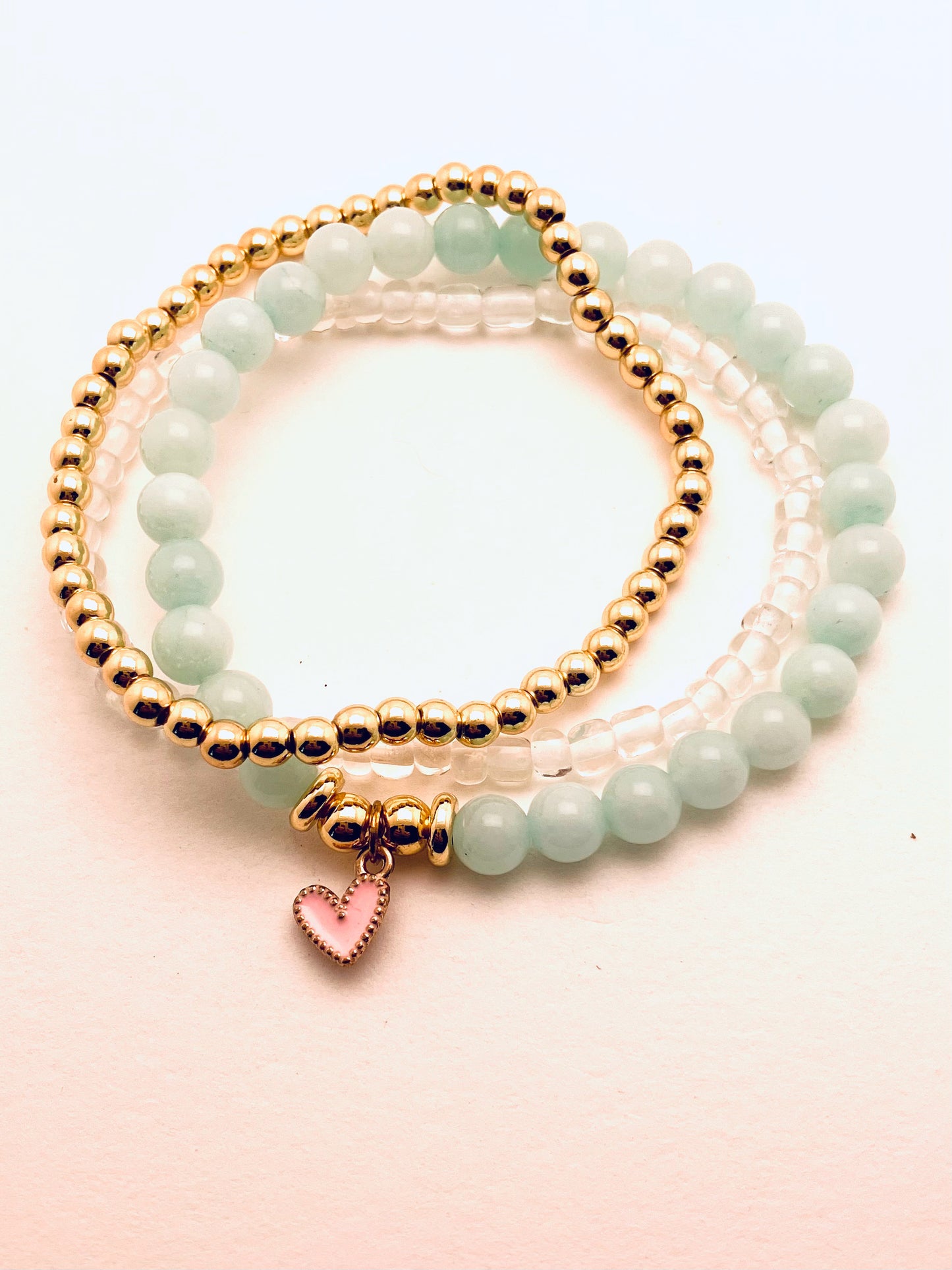 Green Heart Charm Stack Bracelet