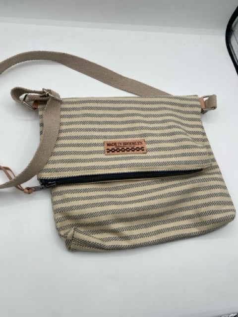Blue & Ivory Striped Foldover Crossover Bag