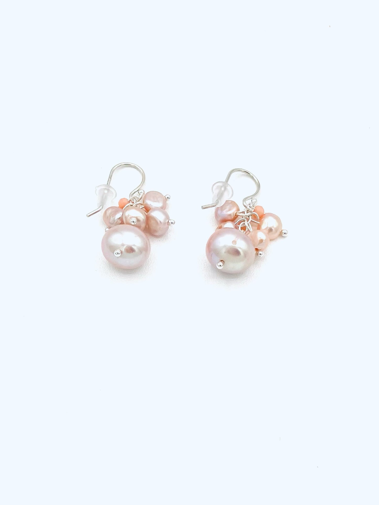 Pearl Earrings with Coral Cluster