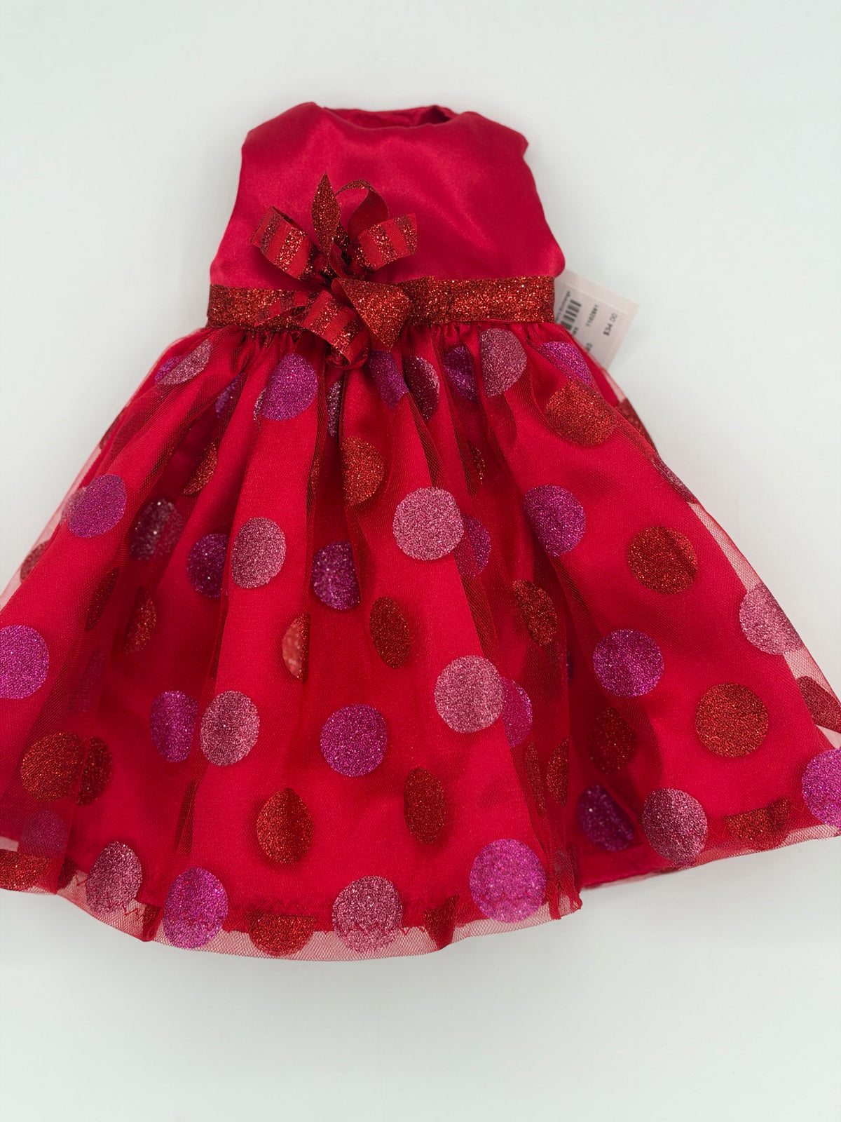 Red Satin Sleeveless Dres with Dot Overskirt for 18" Doll