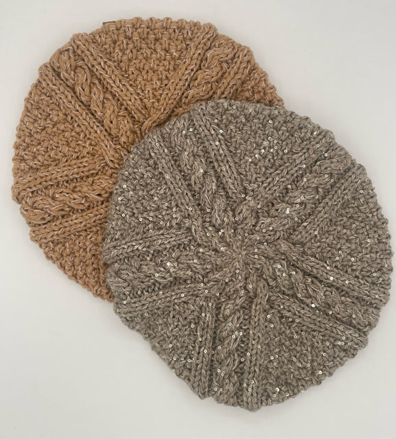 Cashmere Blend Cable Knit Beret with Paillettes