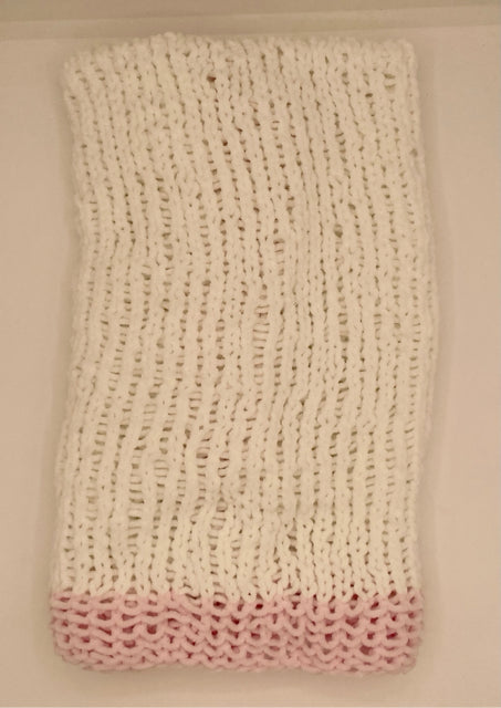 White and Pink Acrylic Chenille Baby Blanket