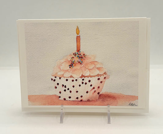 Pink Petal Cupcake Birthday Card