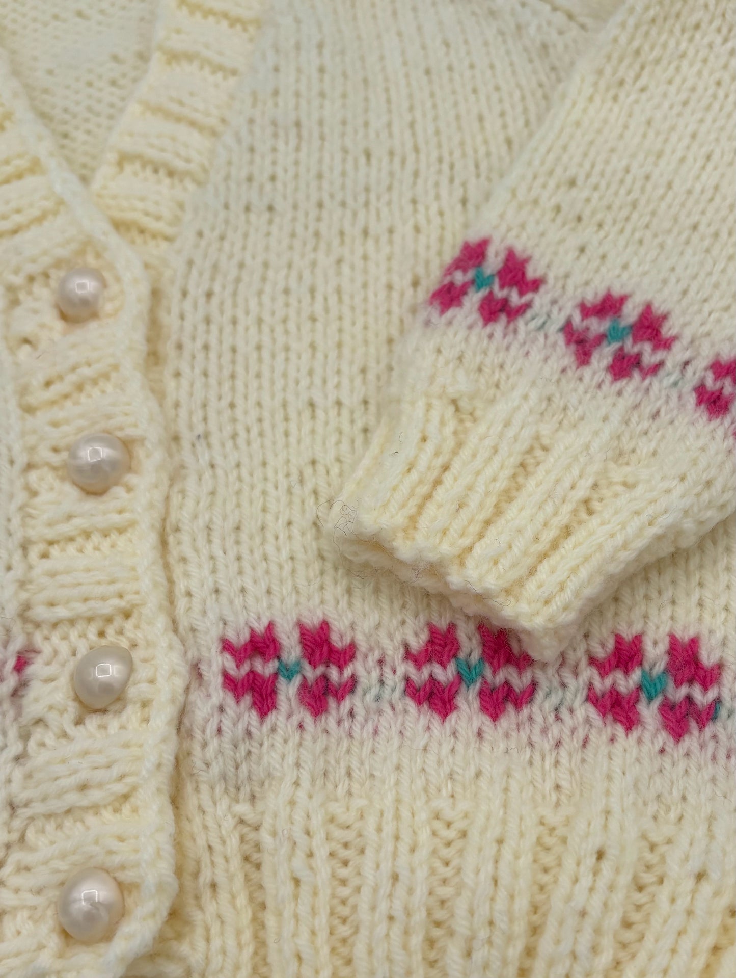 6-12 M White with Pink Trim Acrylic Matinee Coat