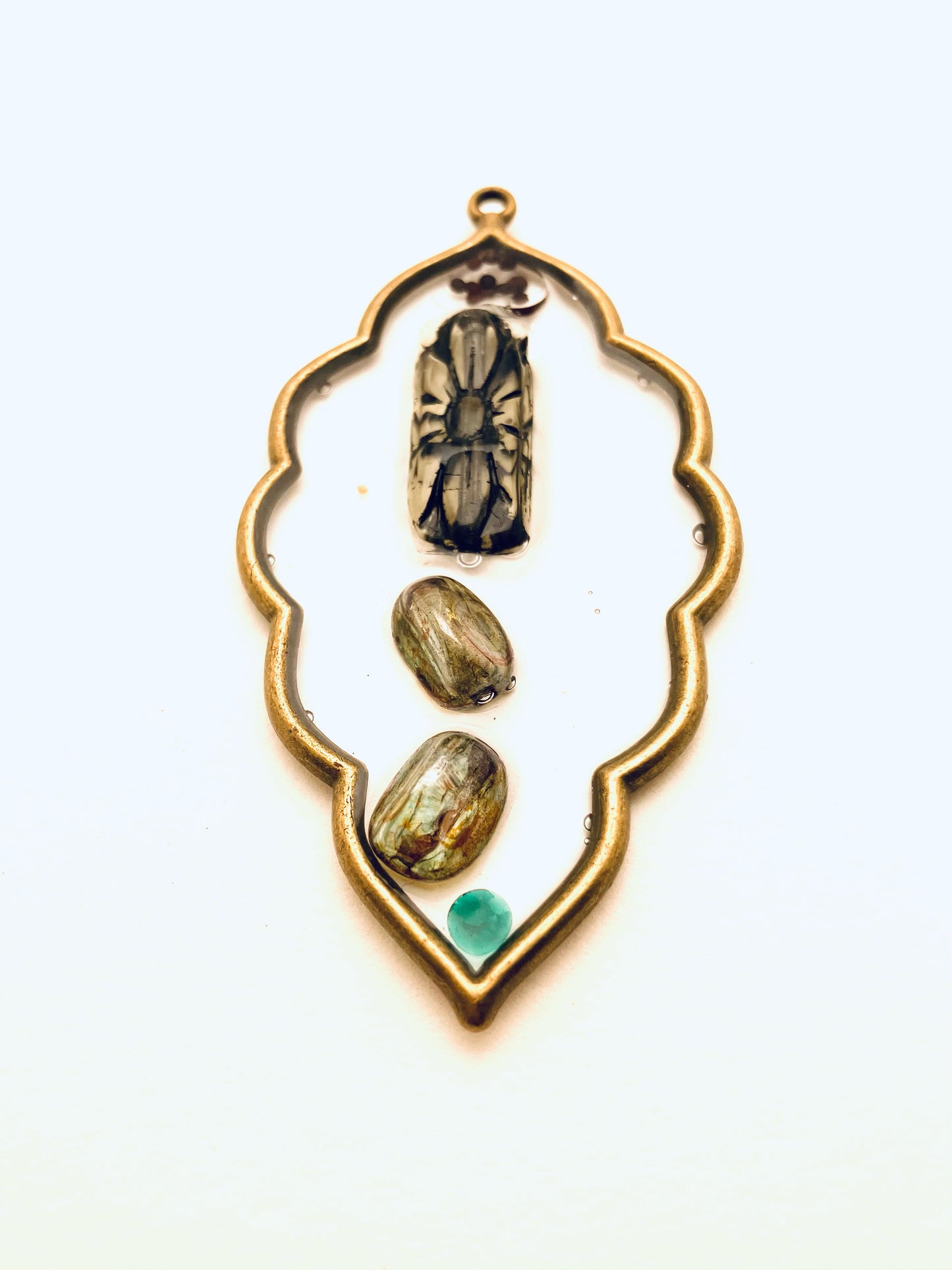 Scalloped Shaped Resin Pendant, with Brown Inlay