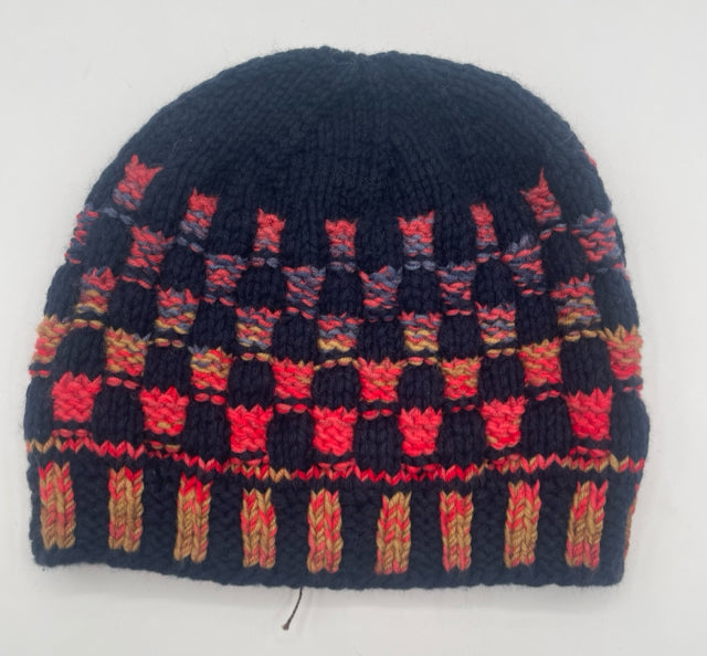 M/L Navy Cashmere and Fine Merino Checkered Knit Hat