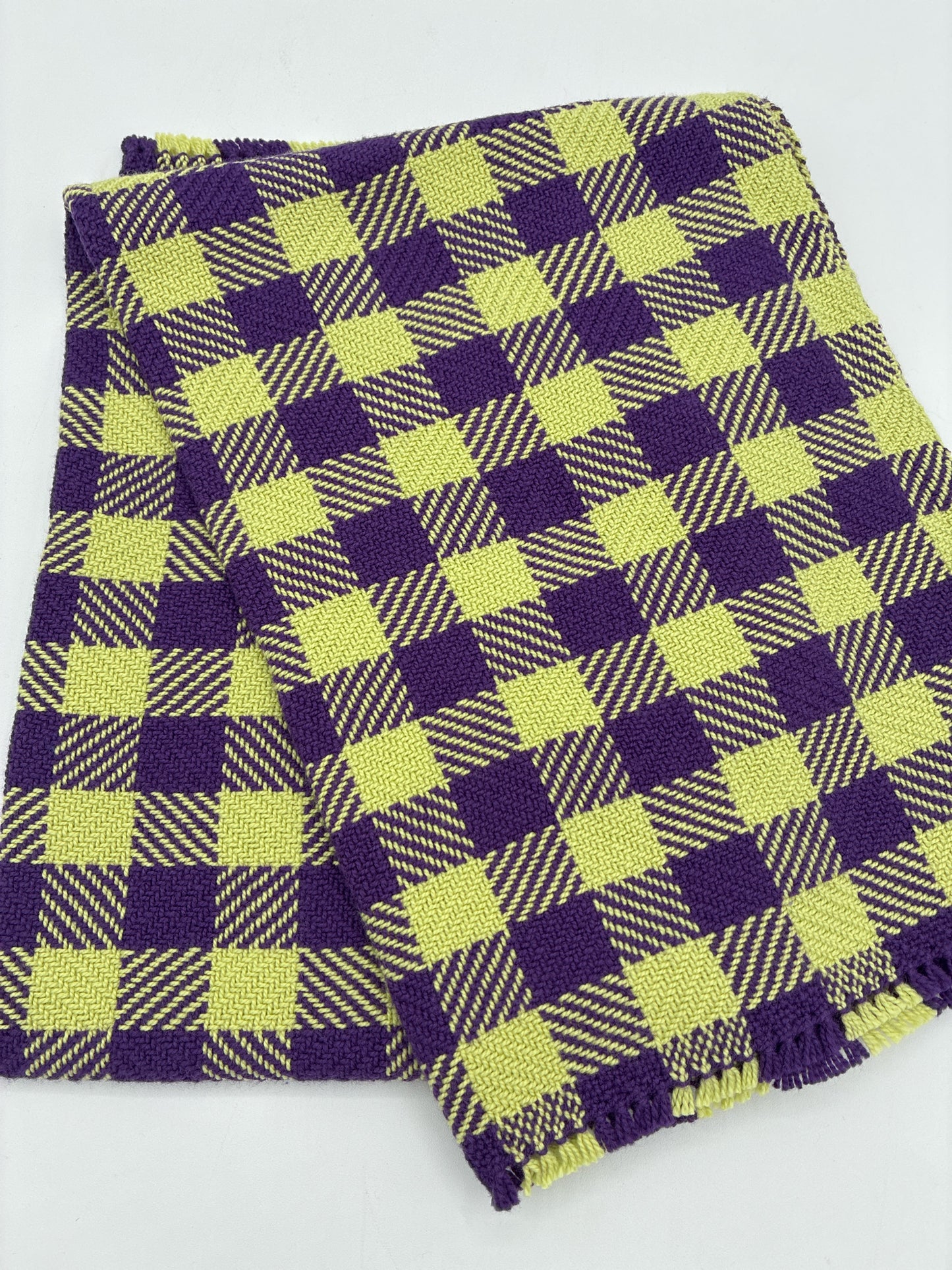Hand Woven Checkerboard Towel - Purple & Apple