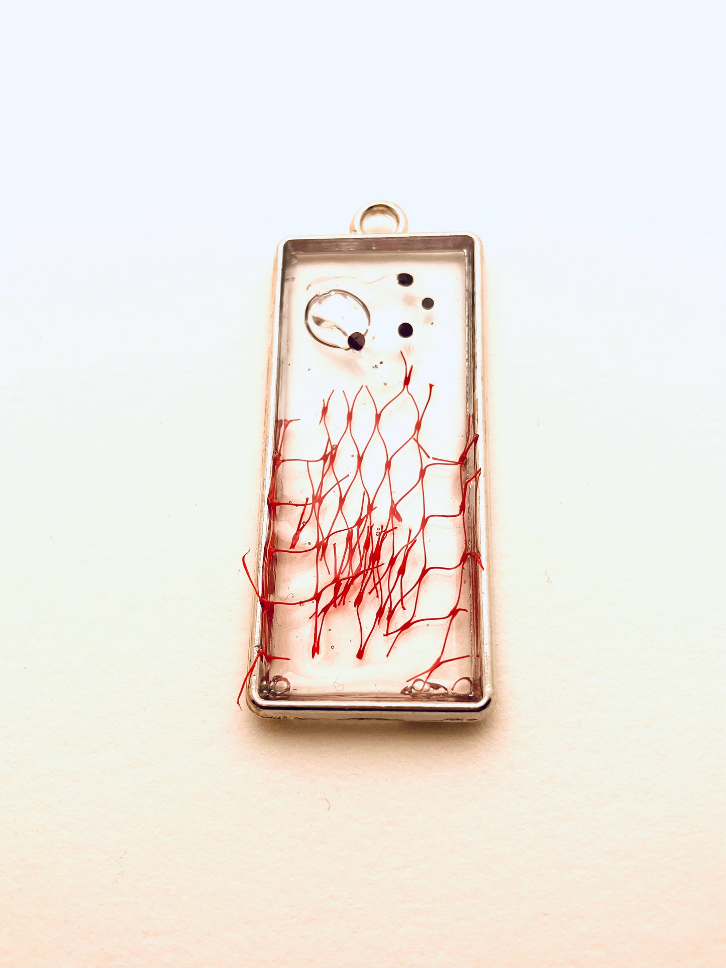 Small Resin Pendant, with Red and Black Dots