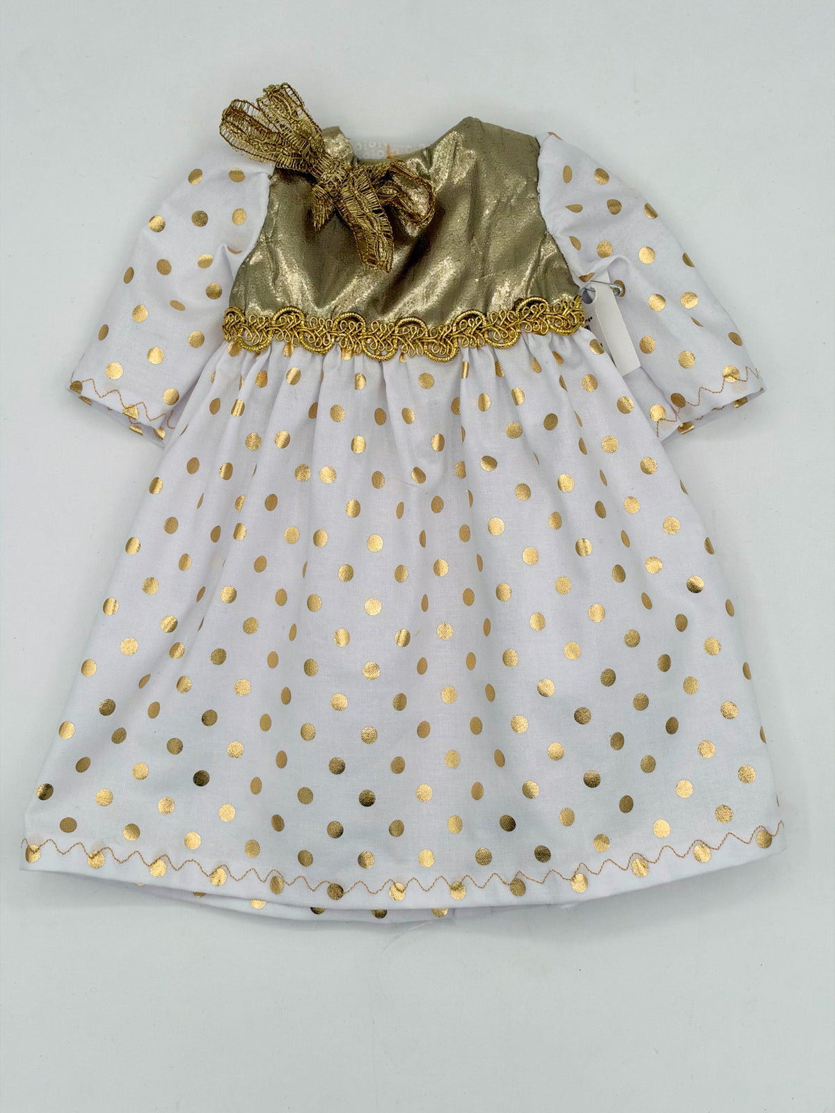 Gold Polkadot Dress w/Gold Bodice and Bow for 18" Doll