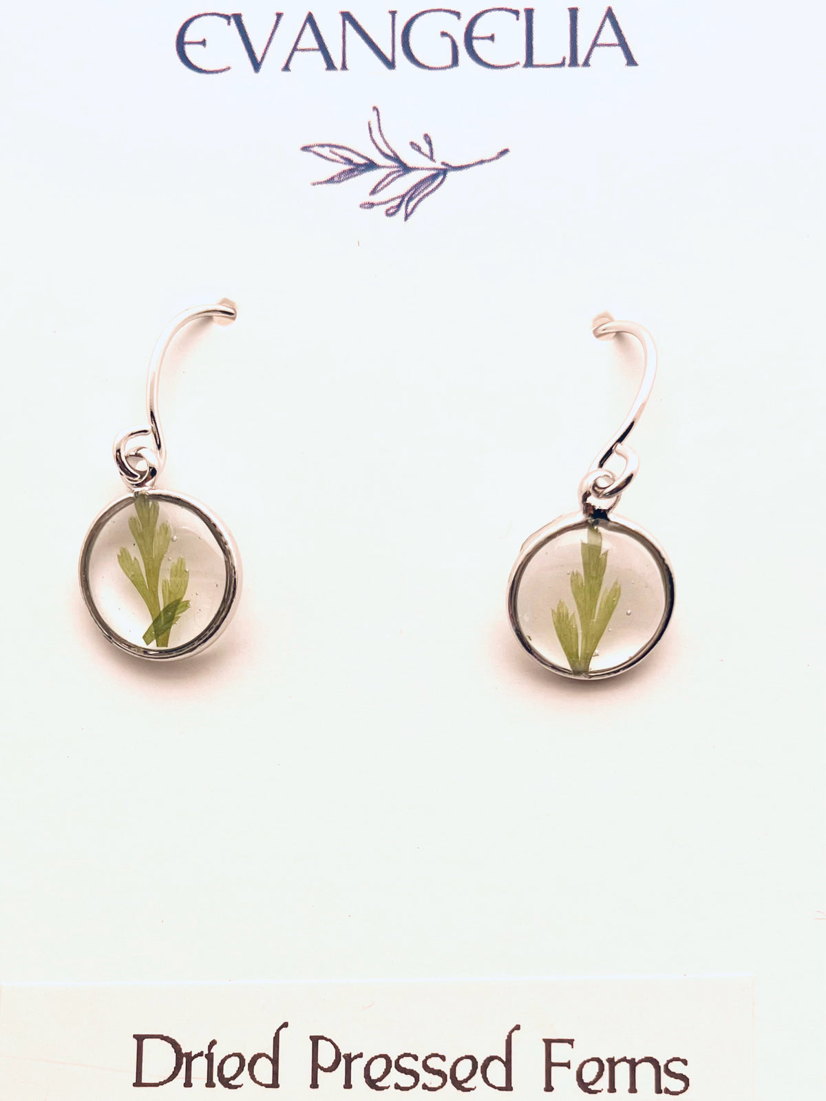 Dried Flower Earrings, Green Leaves