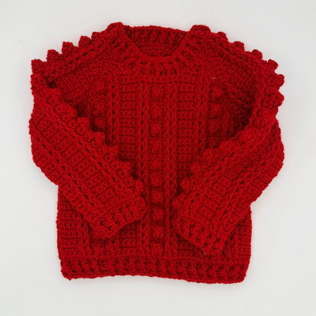 2 Y Cranberry Acrylic Crochet Pullover with Bobbles