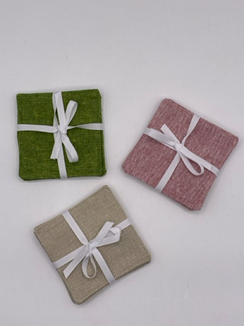 Linen Coasters - Brown, Green, Rose, Kahki Set of 4