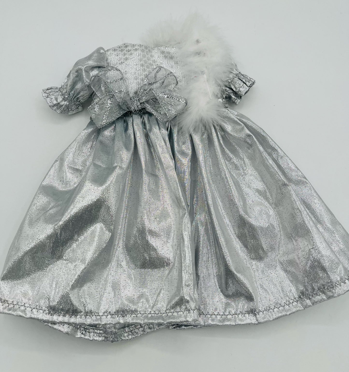 Silver Dress with Short Sleeves and White Boa for 18" Doll