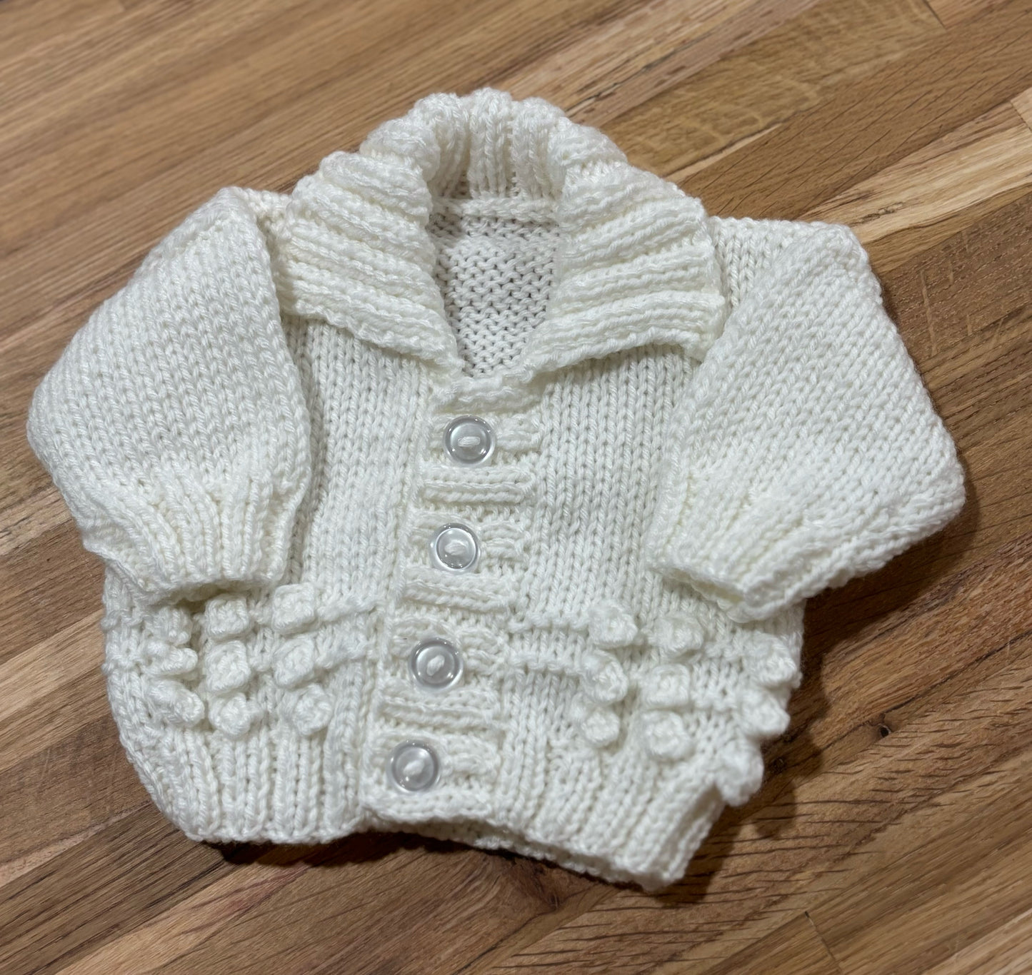 0-3 M White Acrylic Bobble Knit Cardigan