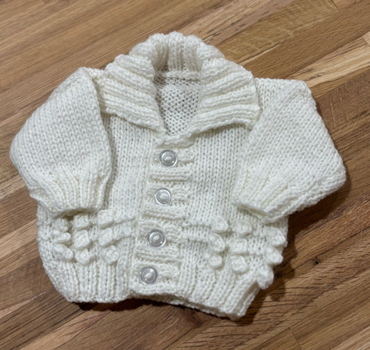 0-3 M White Acrylic Bobble Knit Cardigan