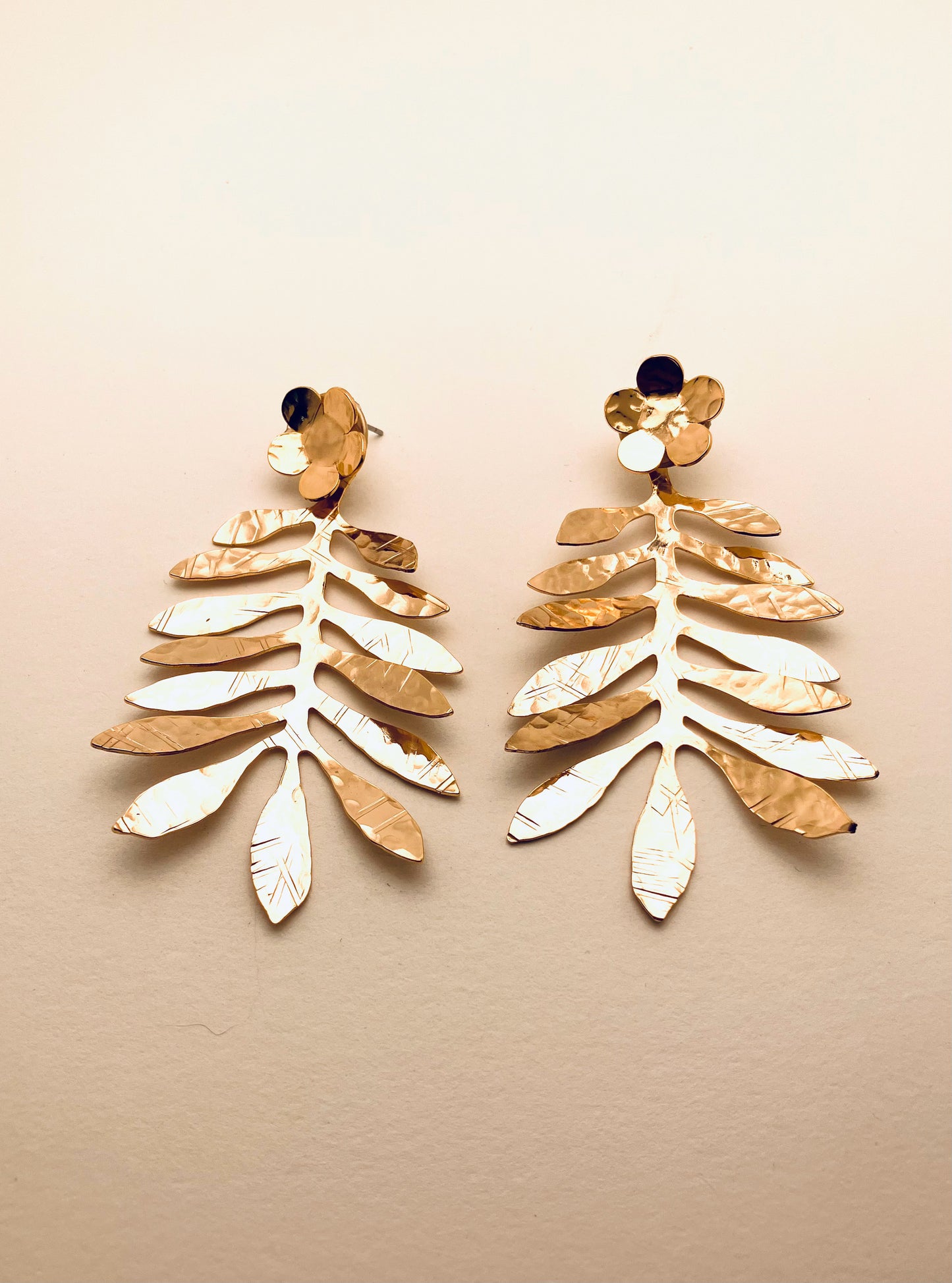 Hand Hammered Olive Branch Earrings with Flower