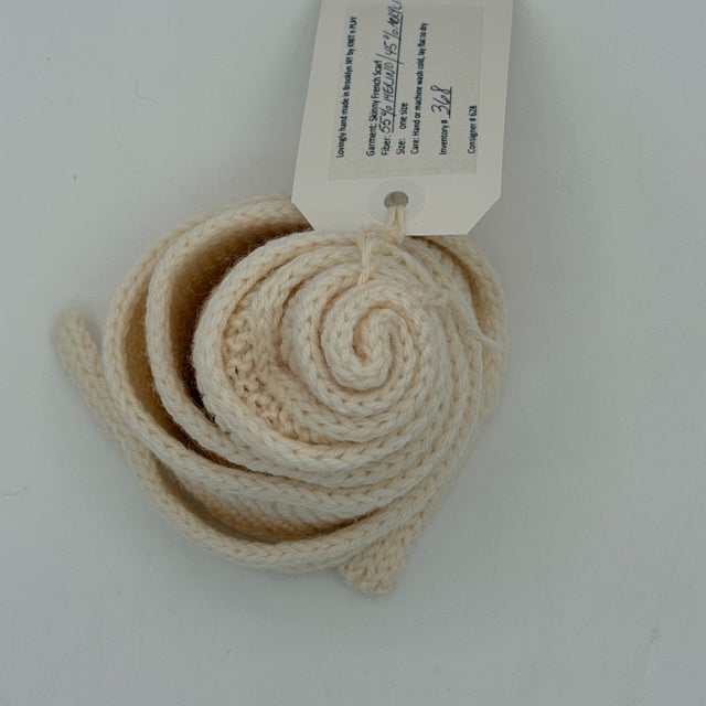 Cream Merino Blend Wool Knit Skinny Scarf