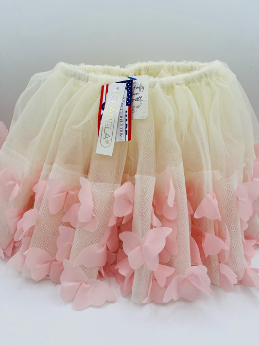 9" White and Pink Butterfly Trim Tutu
