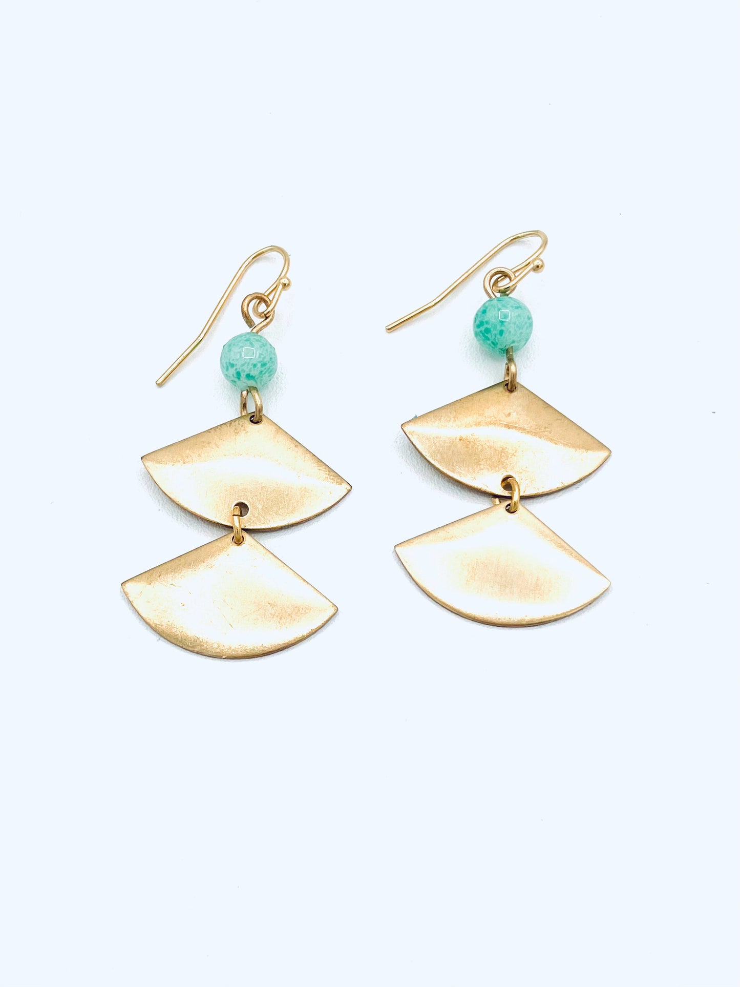 Double Fans with Green Stones Earrings