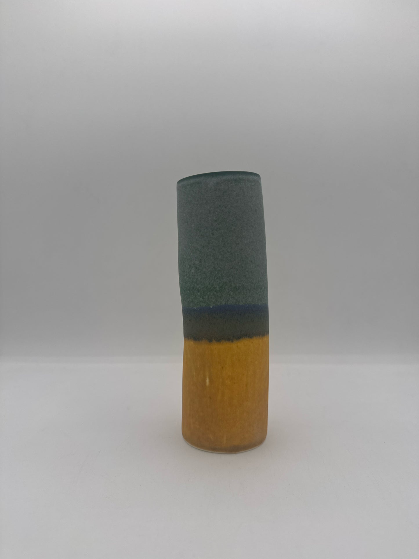 Mustard & Dusty Blue/Green Distortion Porcelain Vase