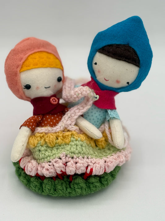 Paula and Edna in crocheted basket