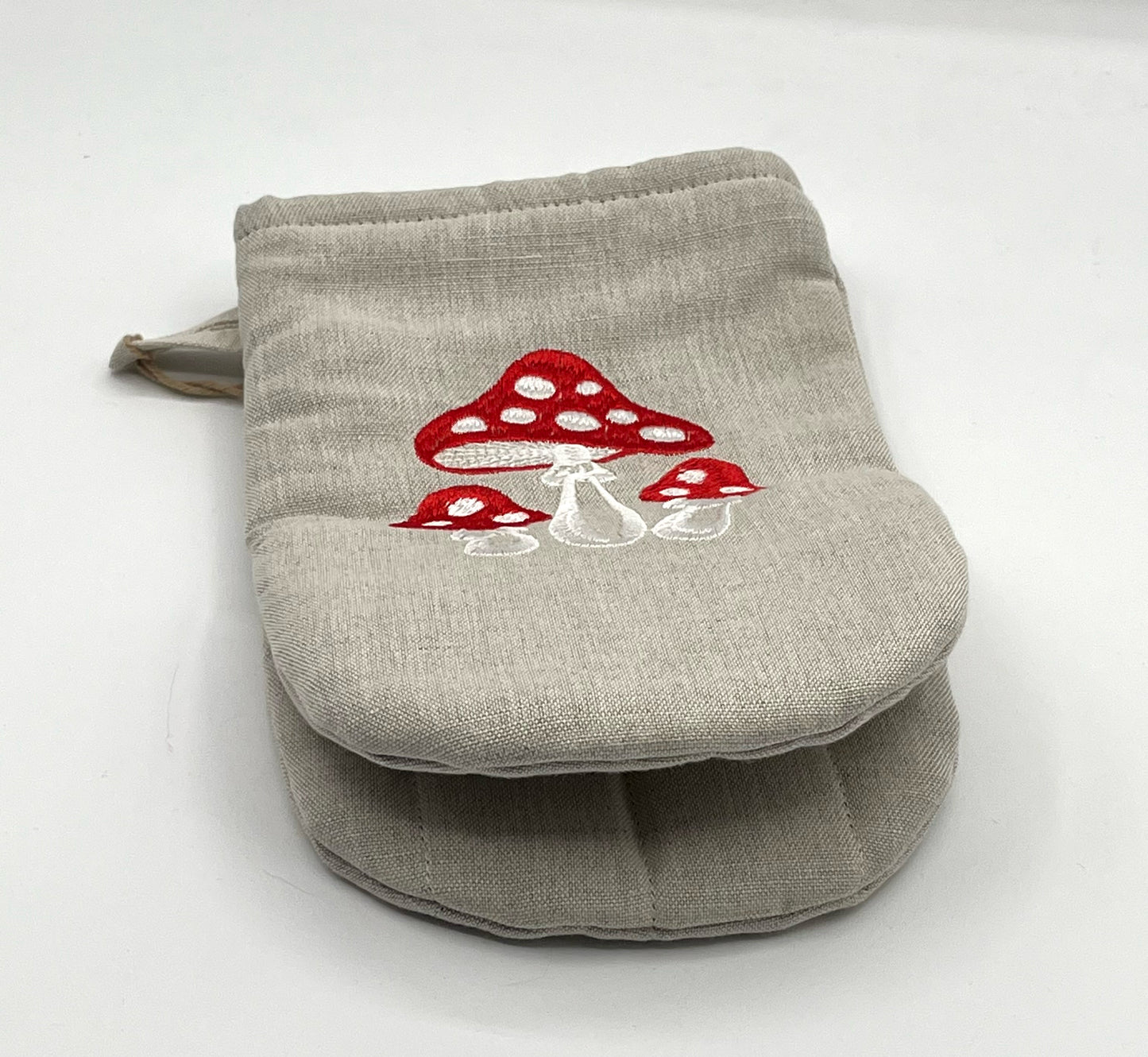 Oven Mitt - Natural with Embroidered Mushrooms