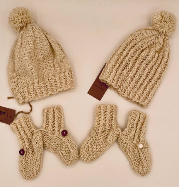 Infant Cream Alpaca Knit Hat & Booties Set